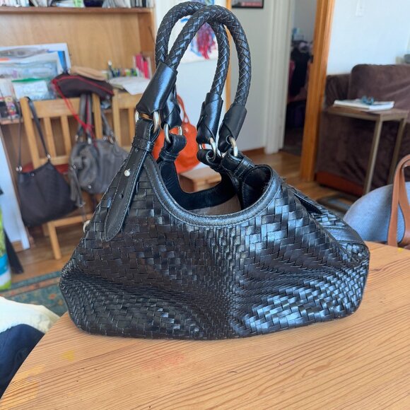 Cole Haan Black Woven Leather Shoulder Bag – Classic & Elegant - Picture 1 of 4